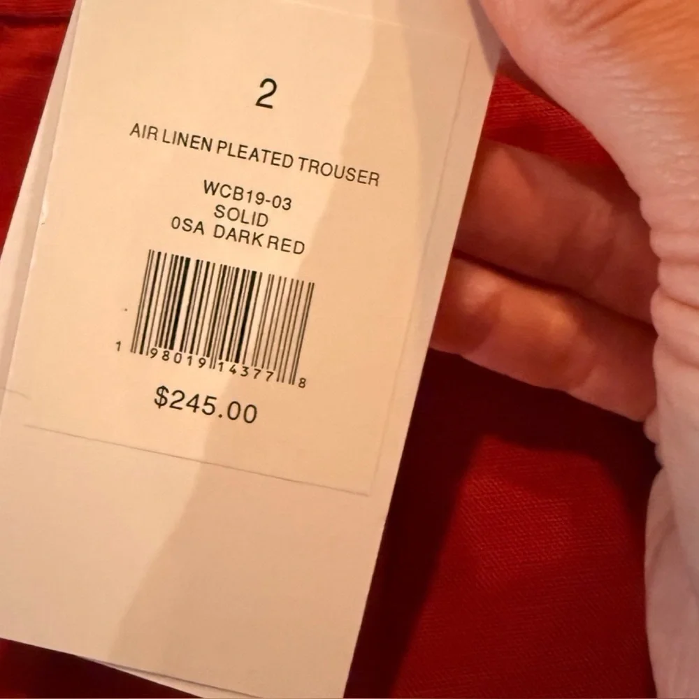 NWT Onia Air Linen Pleated Trousers Size‎ 2 | Dark Red Wide Leg High Rise Pants